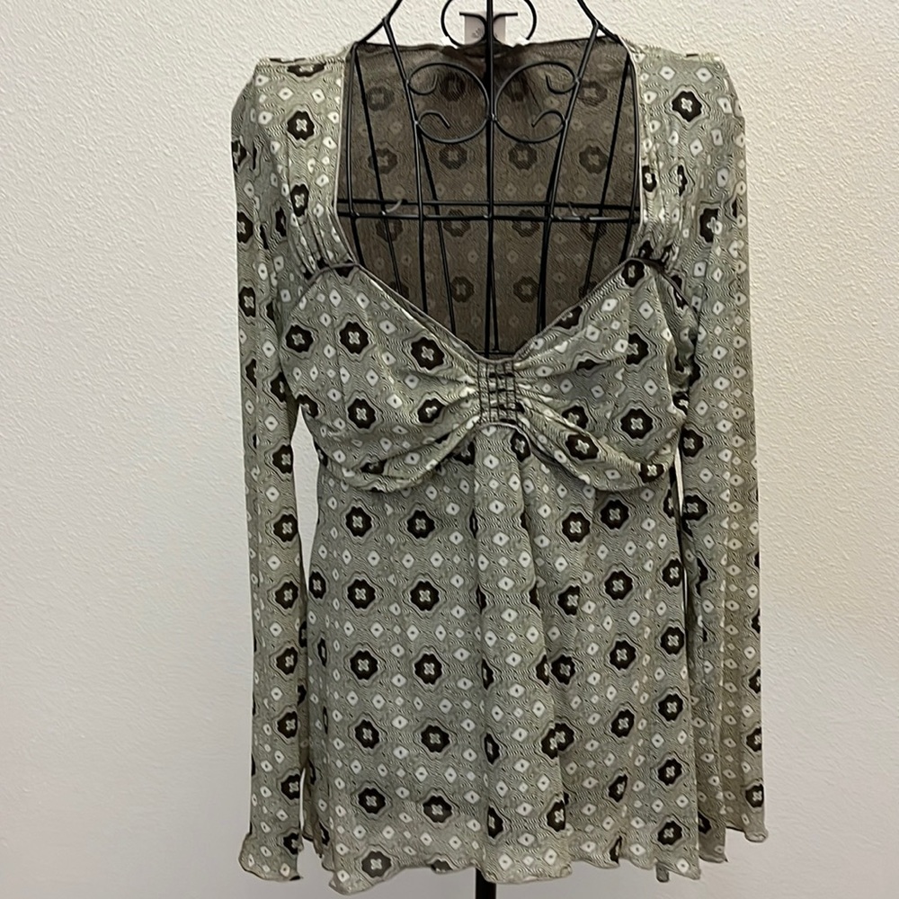 MAX STUDIO EMPIRE GREEN AND BROWN TOP